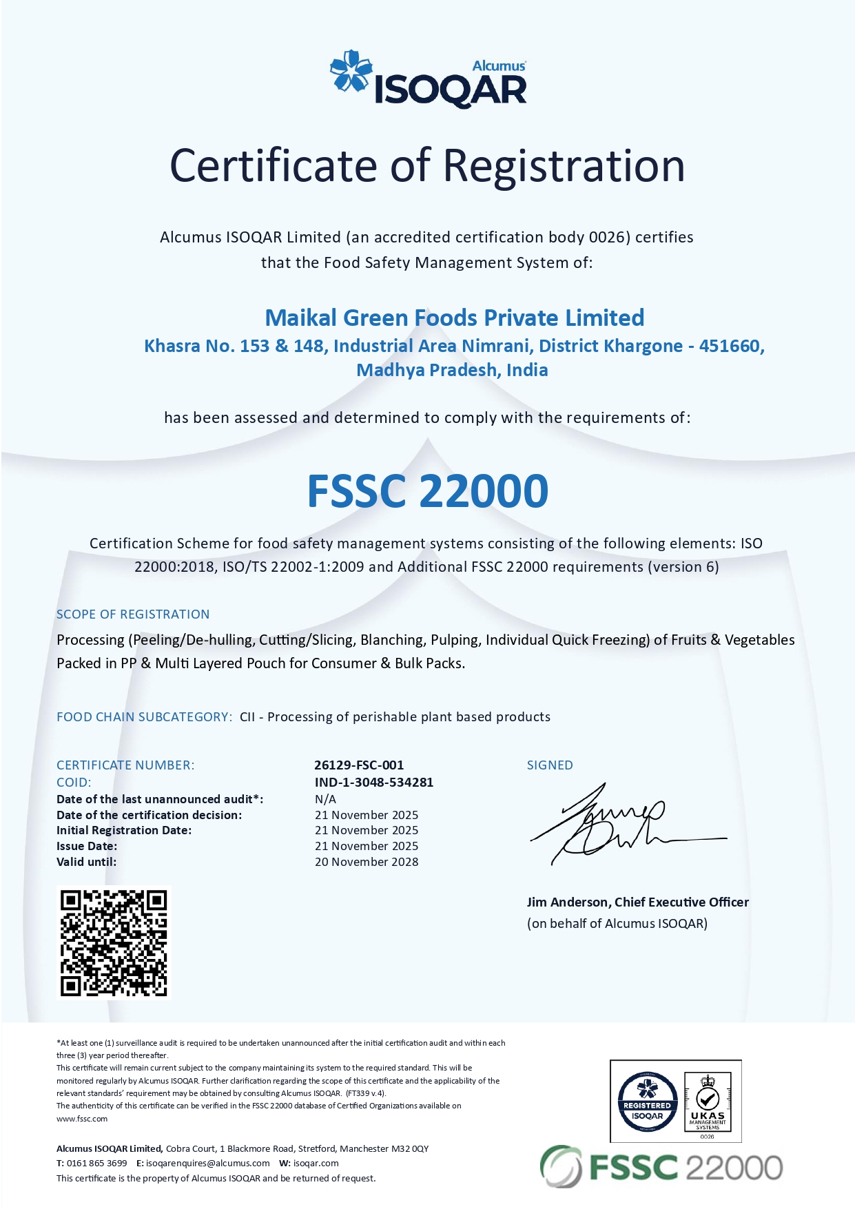FSSC 22000 Certificate